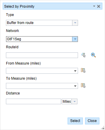 Select by Proximity: Buffer from route Select by Proximity: Buffer from route